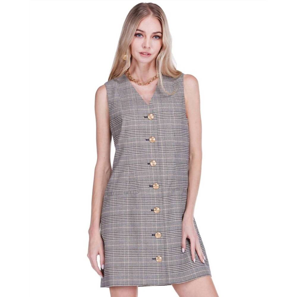 NEW JOY JOY v-neck button dress in plaid